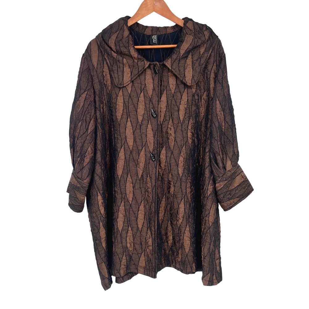 M.I.B. Jacket Women 3X Bronze Black Crinkle Texture Avant Garde Toggle Lagenlook